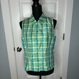Vintage Carlisle Checkered Plaid Silk Taffeta Sleeveless Blouse Size 10